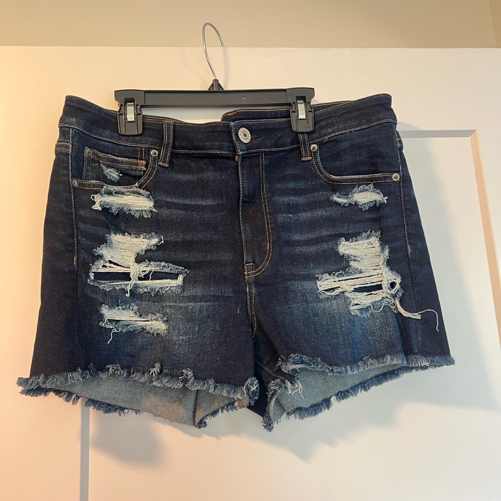 American Eagle Outfitters Dark Blue Distressed Jean Shorts